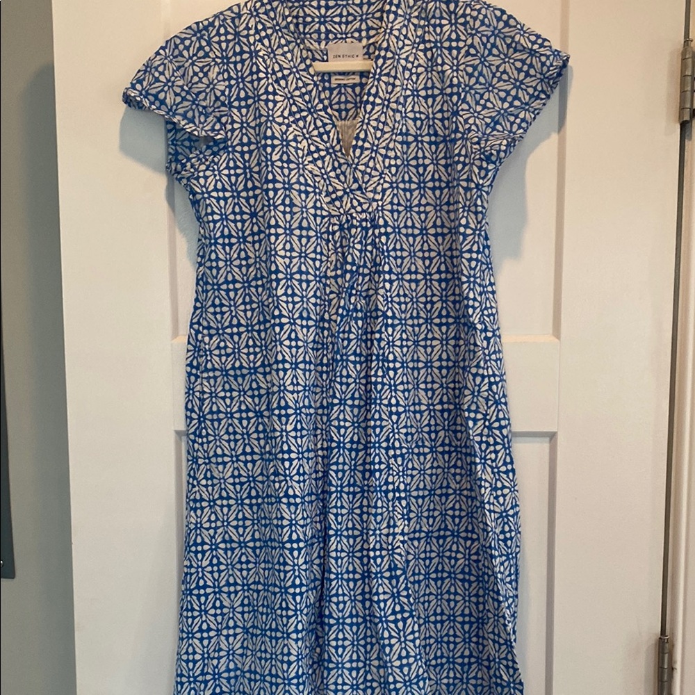 Zen Ethic (French brand) Blue and White Patterned Dress